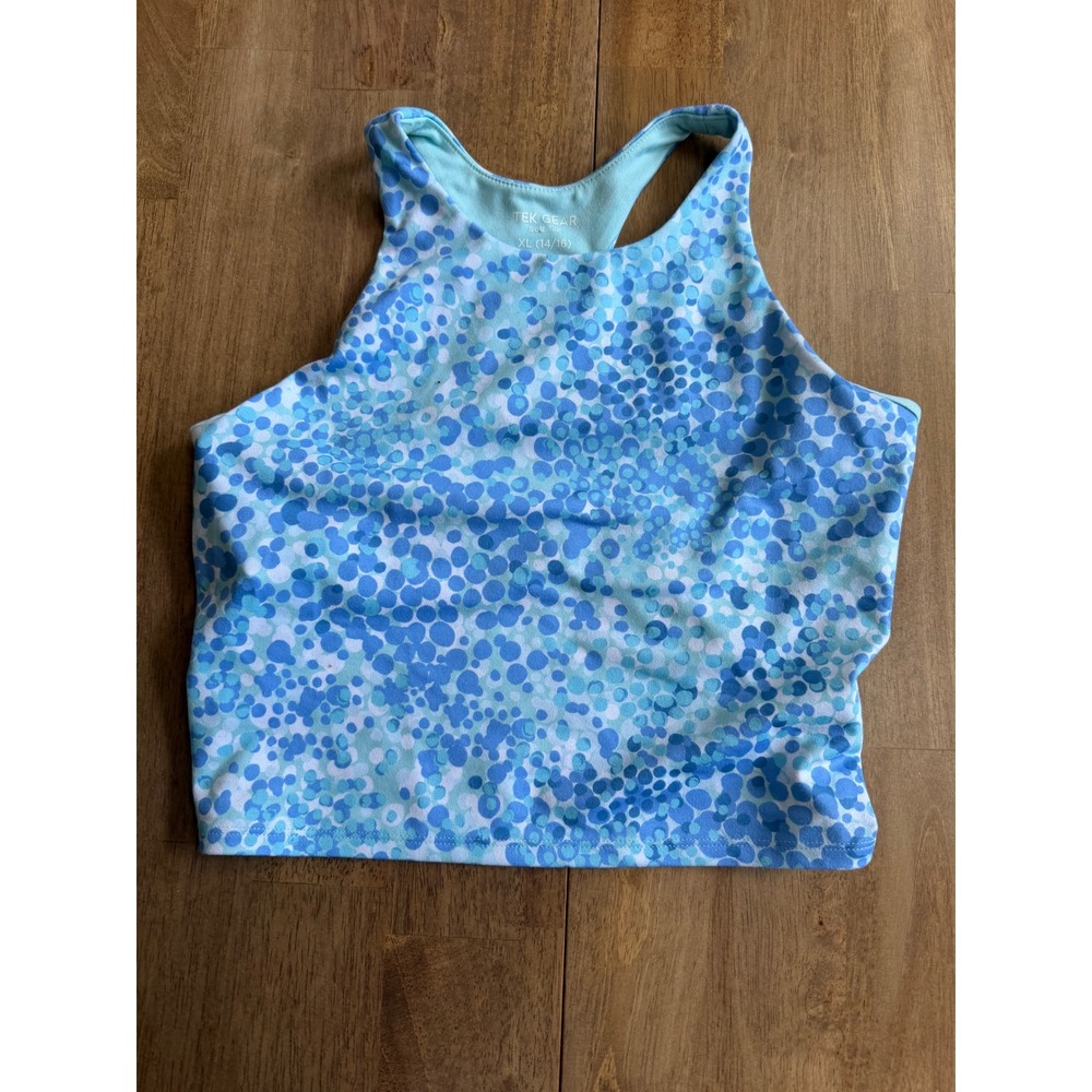 Tek Gear Soft Tek Girls XL 14/16 Blue Bubble Dot Racerback Active Tank Top